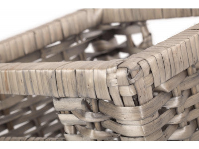 SMALL WOODEN FRAMED SPLIT WILLOW STORAGE BASKET