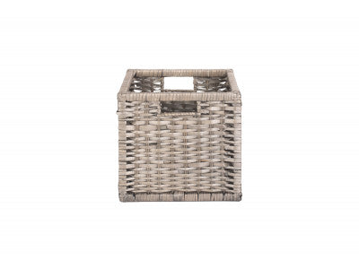 LARGE WOODEN FRAMED SPLIT WILLOW STORAGE BASKET