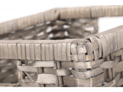 LARGE WOODEN FRAMED SPLIT WILLOW STORAGE BASKET