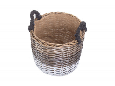 LARGE ROUND TRIPLE TONE CHUNKY STORAGE BASKET with LINING