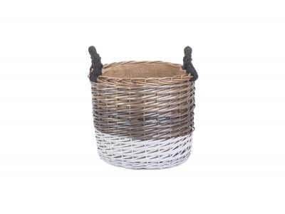 LARGE ROUND TRIPLE TONE CHUNKY STORAGE BASKET with LINING