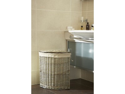 SMALL ANTIQUE WASH CORNER LINEN BASKET with WHITE LINING