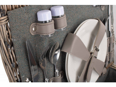 2 PERSON GREY TWEED HAMPER