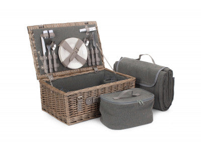 4 PERSON GREY TWEED HAMPER
