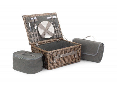 2 PERSON GREY TWEED HAMPER