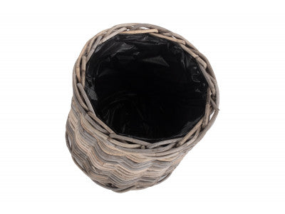 SMALL RATTAN ROUND PLANTER with PLASTIC LINING