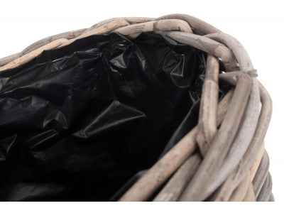 SMALL RATTAN ROUND PLANTER with PLASTIC LINING
