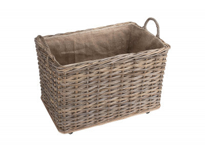 LARGE WHEELED RATTAN CORDURA LINED LOG BASKET