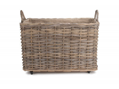 LARGE WHEELED RATTAN CORDURA LINED LOG BASKET