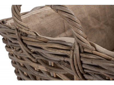 LARGE WHEELED RATTAN CORDURA LINED LOG BASKET