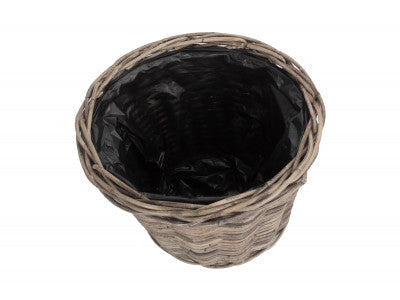 SMALL TAPERED RATTAN ROUND PLANTER with PLASTIC LINING