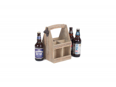 OAK EFFECT 4 BEER BOTTLE CARRIER with BOTTLE OPENER