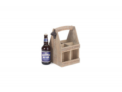 OAK EFFECT 4 BEER BOTTLE CARRIER with BOTTLE OPENER