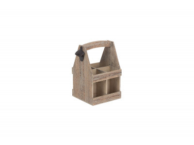 OAK EFFECT 4 BEER BOTTLE CARRIER with BOTTLE OPENER
