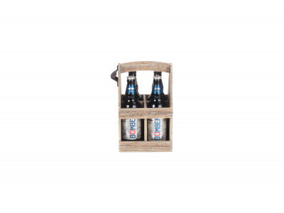 OAK EFFECT 4 BEER BOTTLE CARRIER with BOTTLE OPENER