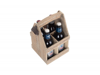 OAK EFFECT 4 BEER BOTTLE CARRIER with BOTTLE OPENER