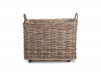SMALL WHEELED RATTAN CORDURA LINED LOG BASKET