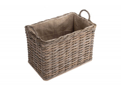SMALL WHEELED RATTAN CORDURA LINED LOG BASKET