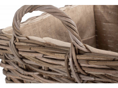 SMALL WHEELED RATTAN CORDURA LINED LOG BASKET