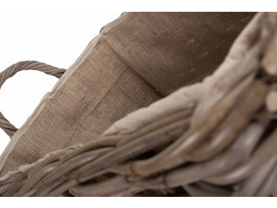 SMALL WHEELED RATTAN CORDURA LINED LOG BASKET