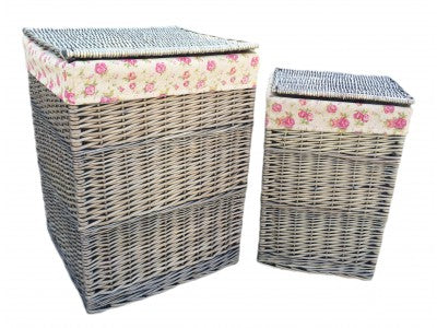 LARGE SQUARE LAUNDRY BASKET with GARDEN ROSE LINING