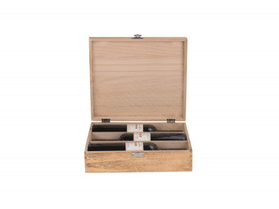 THREE BOTTLE OAK EFFECT WOODEN BOX