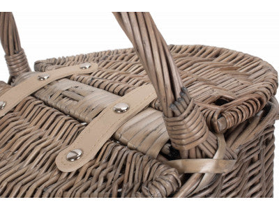 SMALL ANTIQUE WASH FINISH OVAL PICNIC BASKET