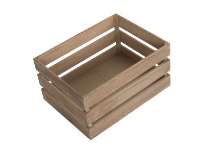 LARGE OAK EFFECT SLATTED WOODEN CRATE
