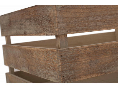 LARGE OAK EFFECT SLATTED WOODEN CRATE