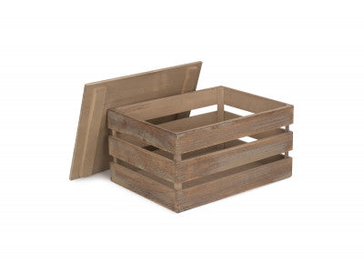 LARGE OAK EFFECT SLATTED WOODEN BOX