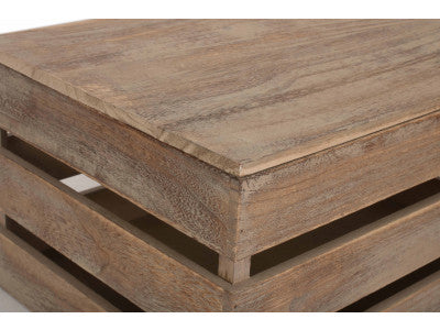 LARGE OAK EFFECT SLATTED WOODEN BOX