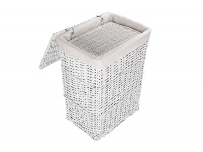 WHITE WICKER LAUNDRY HAMPER BASKET SET 2