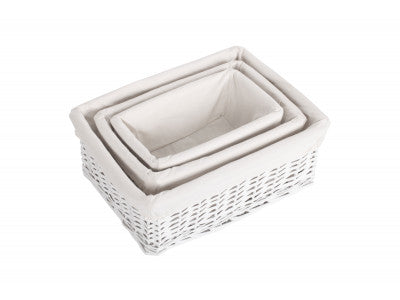 WHITE WICKER STORAGE BASKET SET 3