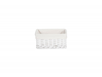 SMALL WHITE WICKER STORAGE BASKET