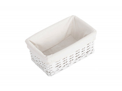 SMALL WHITE WICKER STORAGE BASKET