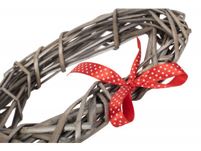 SMALL HEART WREATH with RED SPOTTY RIBBON