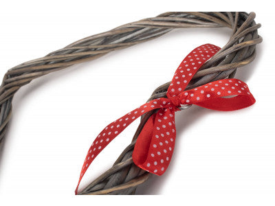 SLIM HEART WREATH with RED SPOTTY RIBBON