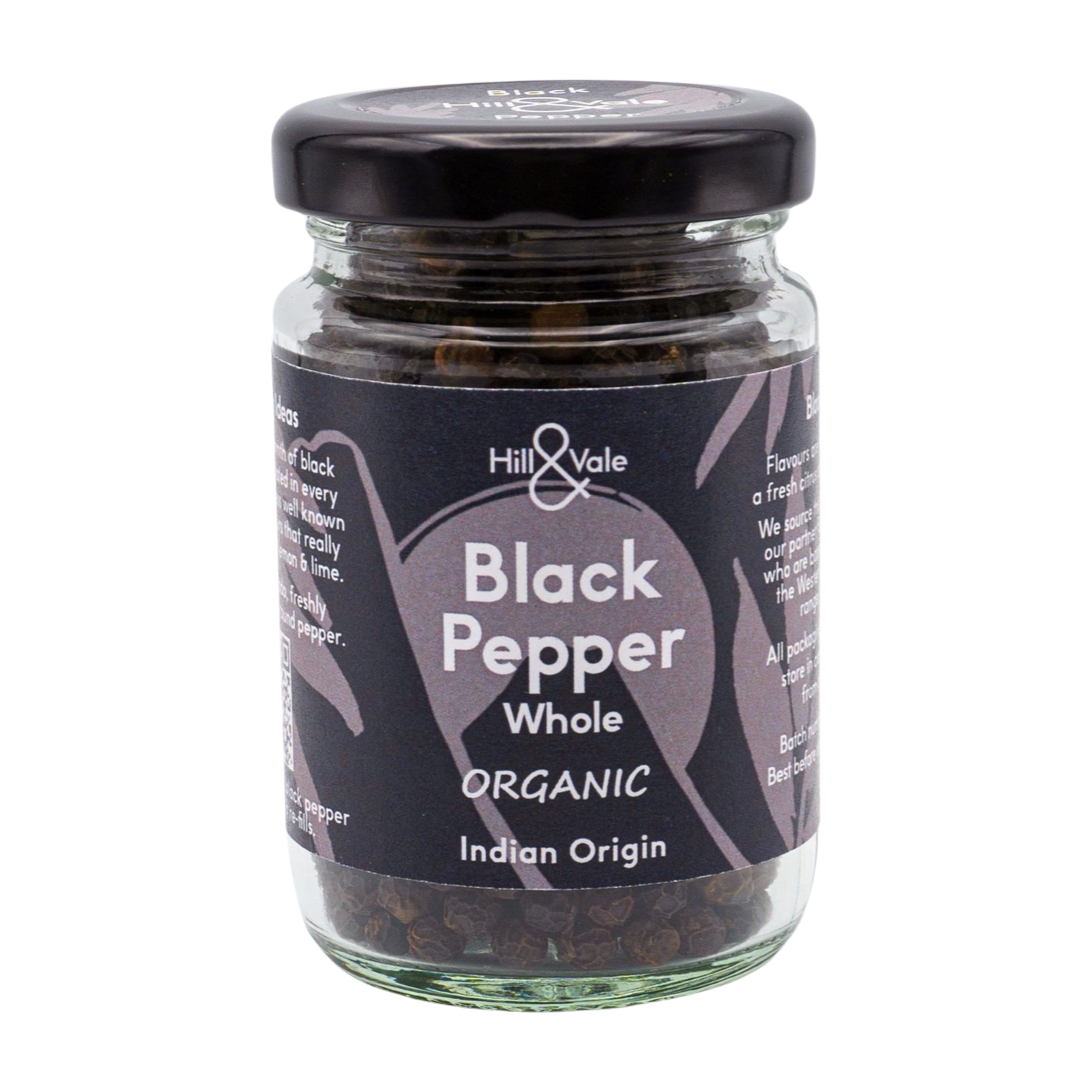 Hill & Vale Organic Black Pepper Whole (45g)