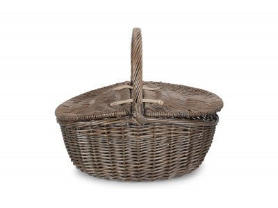ANTIQUE WASH FINISH OVAL PICNIC BASKET