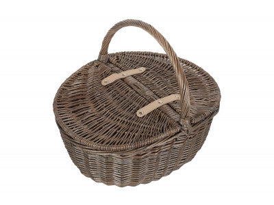 ANTIQUE WASH FINISH OVAL PICNIC BASKET
