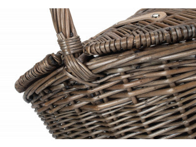 ANTIQUE WASH FINISH OVAL PICNIC BASKET