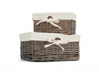 ANTIQUE WASH FINISH WILLOW TRAY with LINING set 2