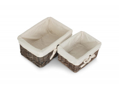 ANTIQUE WASH FINISH WILLOW TRAY with LINING set 2