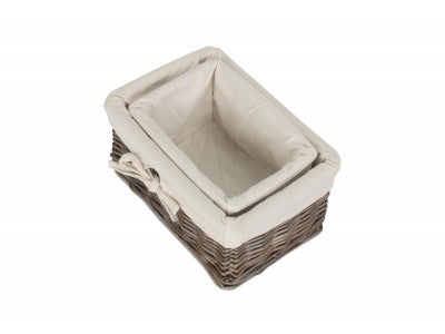 ANTIQUE WASH FINISH WILLOW TRAY with LINING set 2