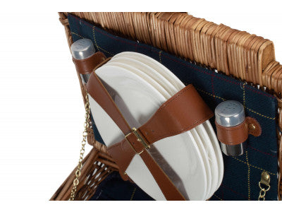 ELEGANT 4 PERSON BLUE TWEED HAMPER