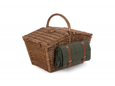 ELEGANT 4 PERSON GREEN TWEED HAMPER