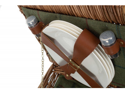 ELEGANT 4 PERSON GREEN TWEED HAMPER