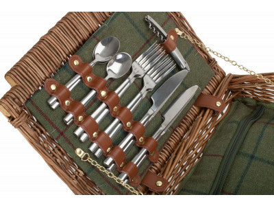 ELEGANT 4 PERSON GREEN TWEED HAMPER