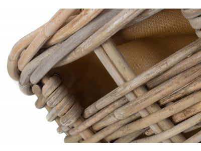 SMALL BOAT SHAPED RATTAN LOG BASKET with CORDURA LINING