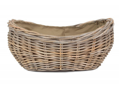 SMALL BOAT SHAPED RATTAN LOG BASKET with CORDURA LINING